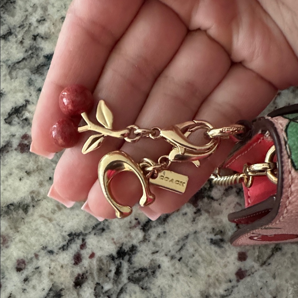 Coach Pink Cherry Print Leather wallet on a chain - Picture 2 of 5